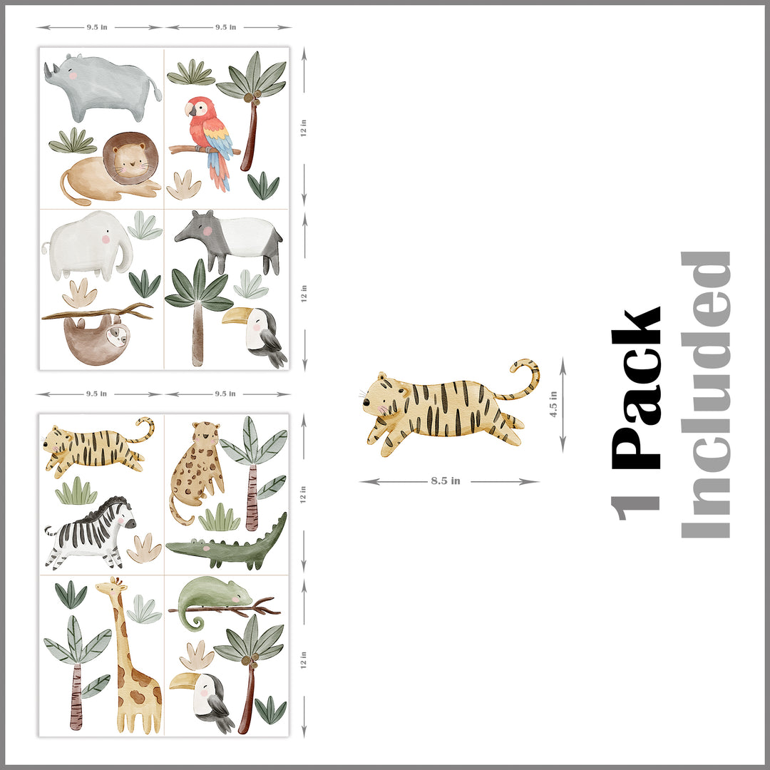 Kids Jungle Safari Animals Wall Decal Boho Nursery Wall Decal Sticker REMOVABLE Wall Decal Girls Room Decal Kids Room Decor Boys Room Decal