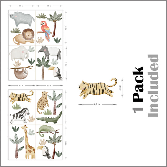 Kids Jungle Safari Animals Wall Decal Boho Nursery Wall Decal Sticker REMOVABLE Wall Decal Girls Room Decal Kids Room Decor Boys Room Decal