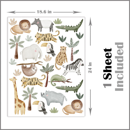 Jungle Safari Animals Wall Decal | Boho Nursery Wall Decal Stickers | REMOVEABLE Wall Decal| Boho Nursery Decor | Nursery Decals Neutral