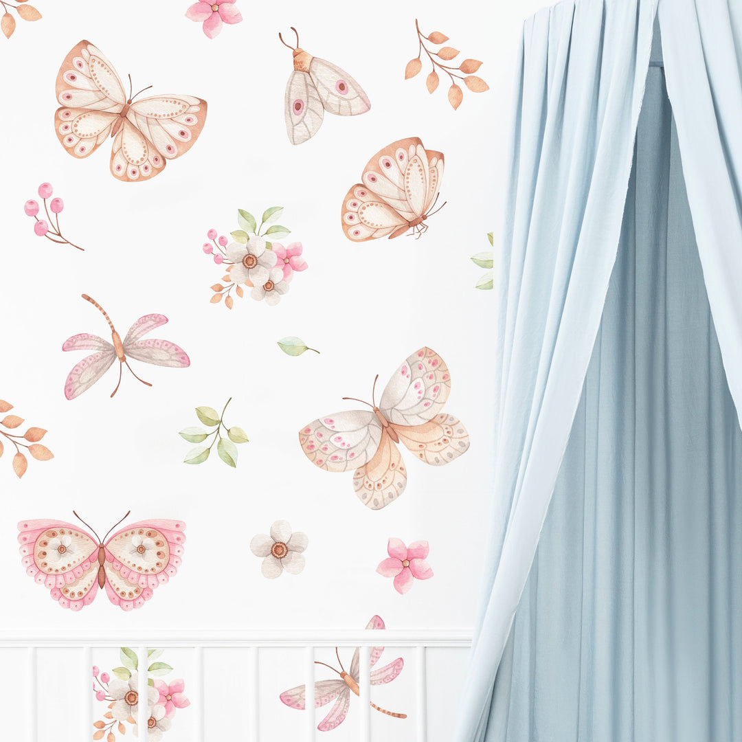 Garden Of Butterfly Delights| Boho Nursery Wall Decal Stickers | REMOVEABLE Wall Decal Sticker | Boho Nursery Decor | Nursery Decals Neutral