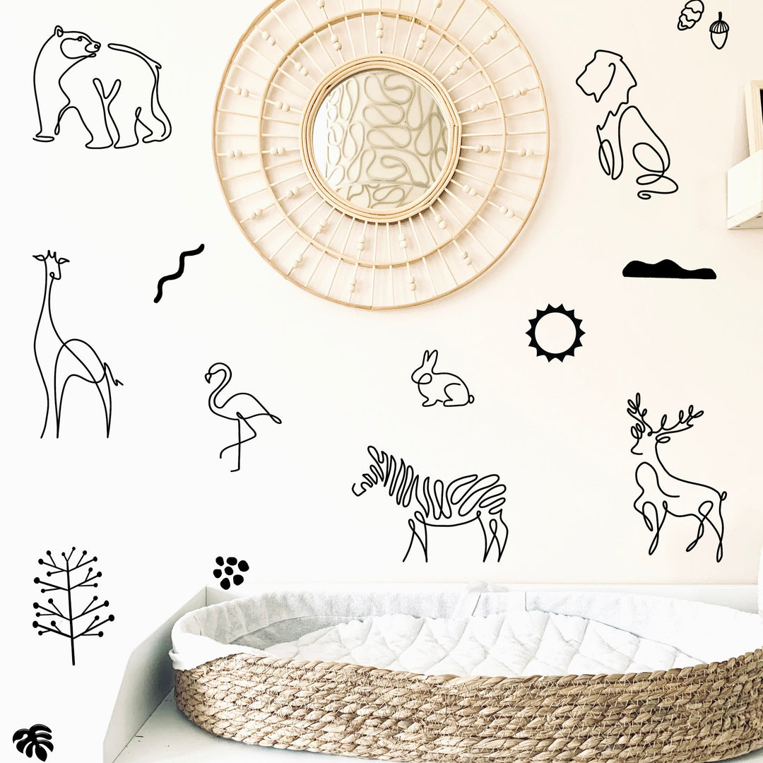 Safari Animals | Boho Nursery Wall Decal Stickers | REMOVEABLE Wall Decal Sticker | Boho Nursery Decor | Nursery Decals Neutral