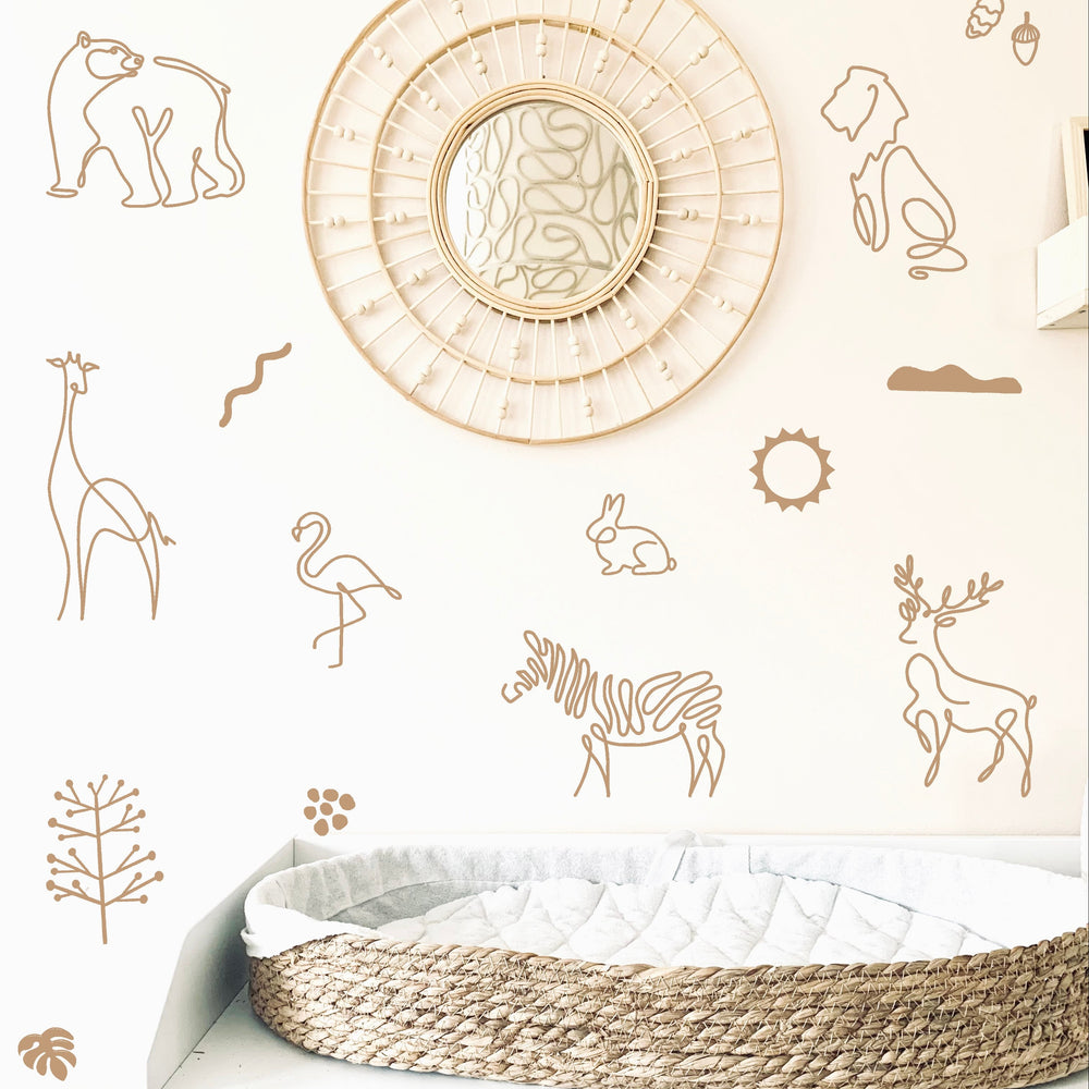 Safari Animals | Boho Nursery Wall Decal Stickers | REMOVEABLE Wall Decal Sticker | Boho Nursery Decor | Nursery Decals Neutral