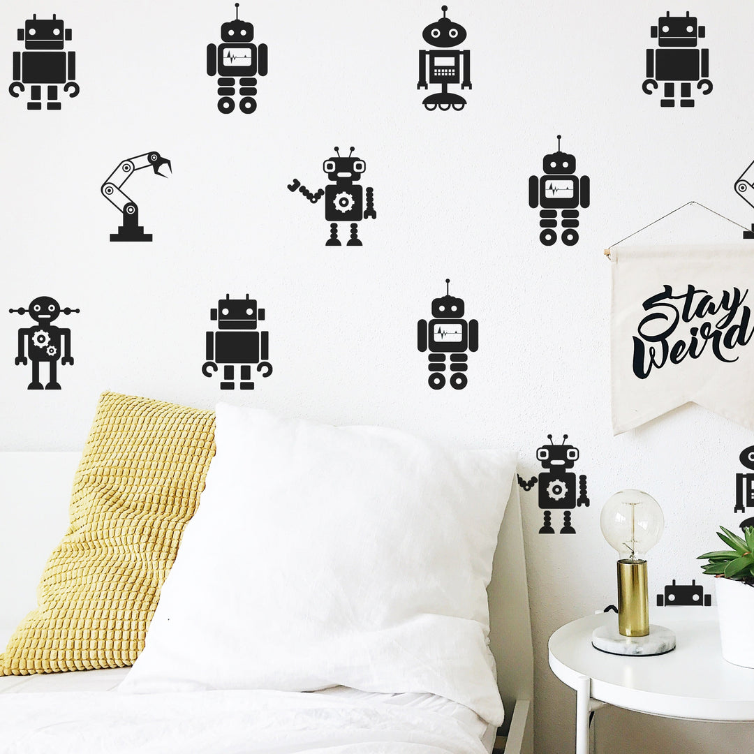 Cute Robots Wall Decal | Boho Nursery Wall Decal Stickers | REMOVEABLE Wall Decal Sticker | Boy Nursery Decor | Nursery Decals Neutral