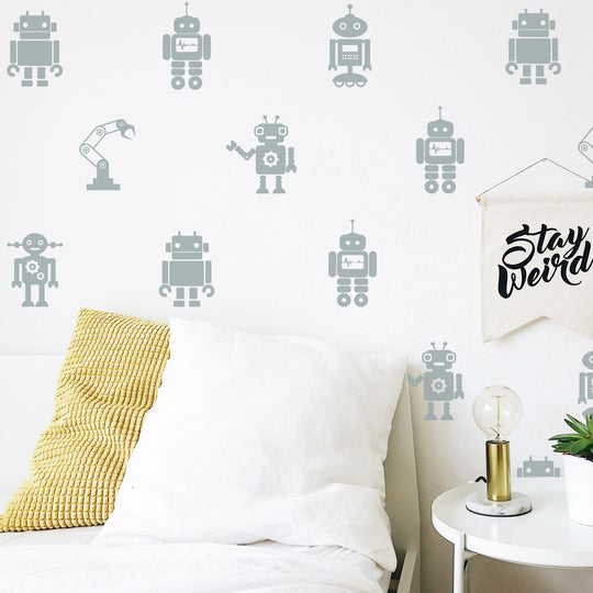 Cute Robots Wall Decal | Boho Nursery Wall Decal Stickers | REMOVEABLE Wall Decal Sticker | Boy Nursery Decor | Nursery Decals Neutral