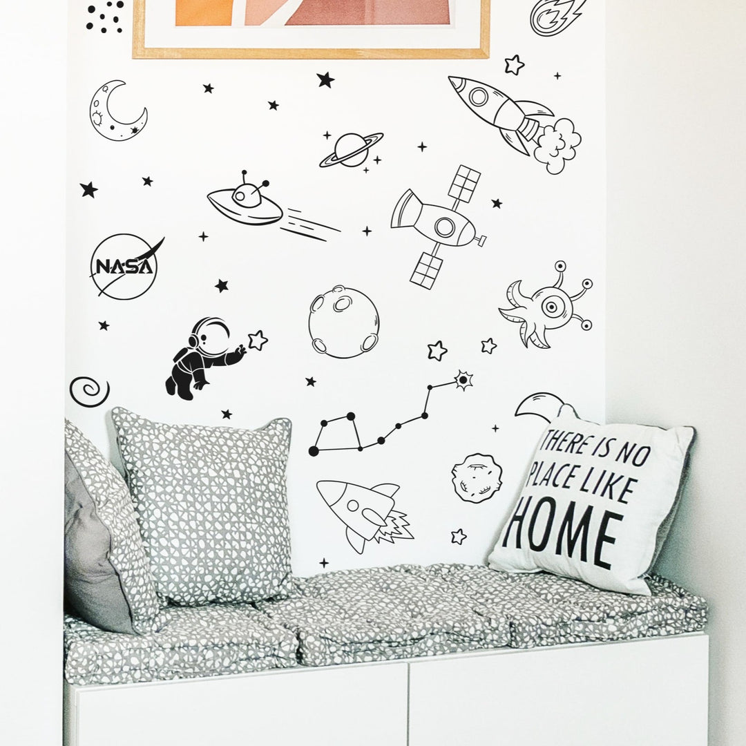 Decor for Boys Room Art Outer Space Star Rockets Planets Stickers Removable Space Wall Decal for Children Bedroom Decoration