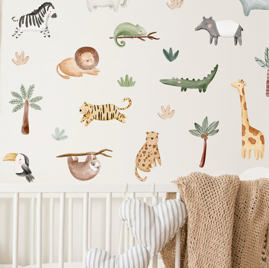 Kids Jungle Safari Animals Wall Decal Boho Nursery Wall Decal Sticker REMOVABLE Wall Decal Girls Room Decal Kids Room Decor Boys Room Decal