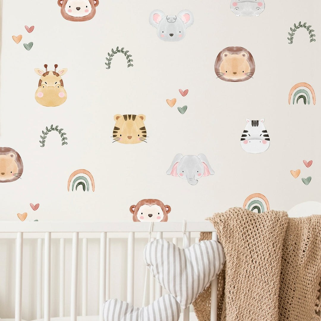 Baby Jungle Safari Animals Wall Decal | Boho Nursery Wall Decal Stickers | REMOVEABLE Wall Decal Boho Nursery Decor | Nursery Decals Neutral