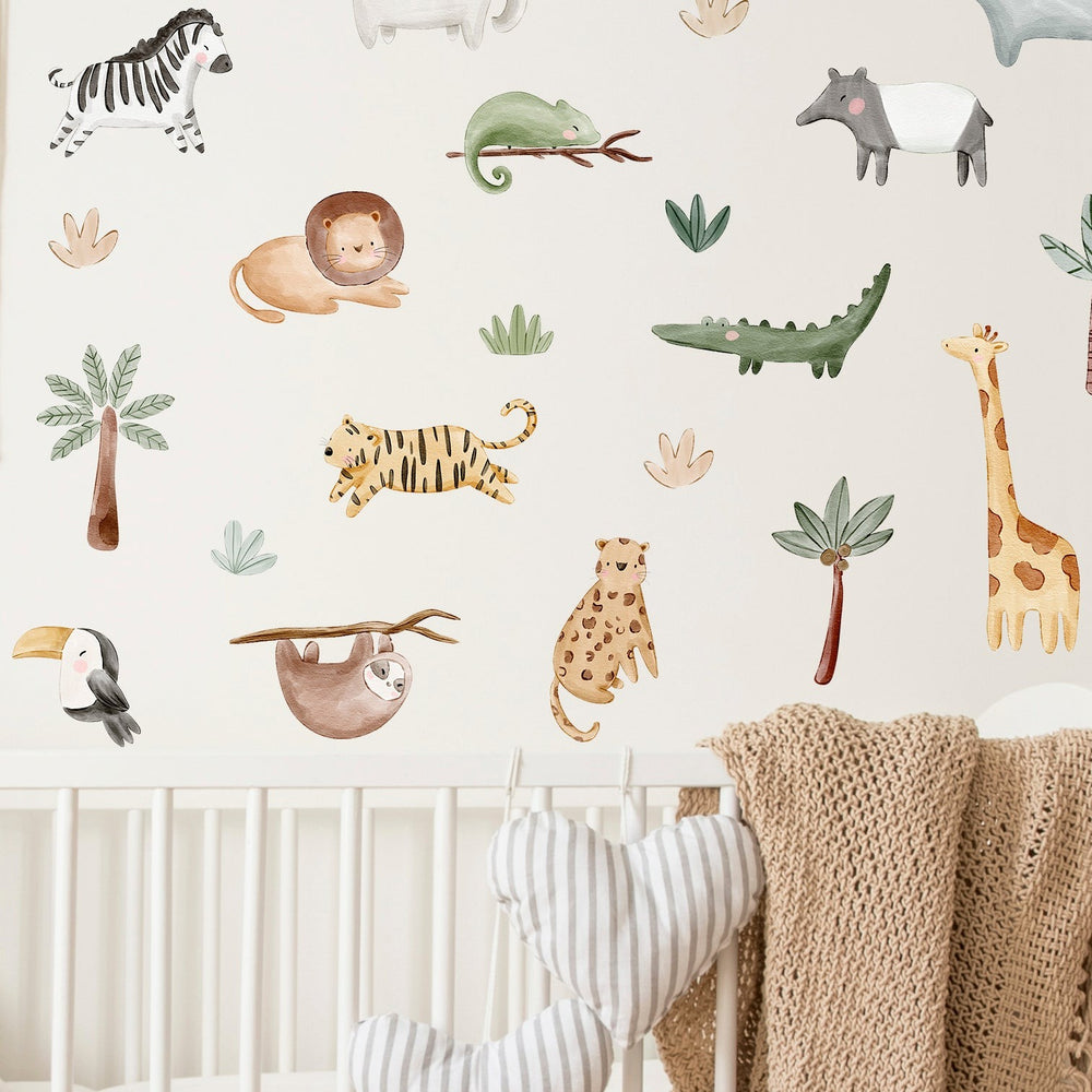 Jungle Safari Animals Wall Decal | Boho Nursery Wall Decal Stickers | REMOVEABLE Wall Decal| Boho Nursery Decor | Nursery Decals Neutral