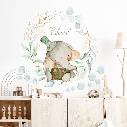 Custom Name Elephant Wall Decal Boho Nursery Wall Decal Stickers | REMOVEABLE Wall Decal Sticker | Boy Nursery Decor Nursery Decals Neutral