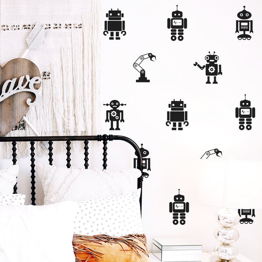 Cute Robots Wall Decal | Boho Nursery Wall Decal Stickers | REMOVEABLE Wall Decal Sticker | Boy Nursery Decor | Nursery Decals Neutral