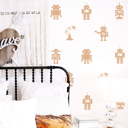 Cute Robots Wall Decal | Boho Nursery Wall Decal Stickers | REMOVEABLE Wall Decal Sticker | Boy Nursery Decor | Nursery Decals Neutral