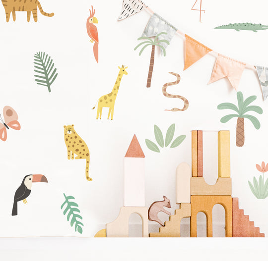 Kids Jungle Safari Animals Wall Decal Boho Nursery Wall Decal Sticker REMOVABLE Wall Decal Girls Room Decal Kids Room Decor Boys Room Decal