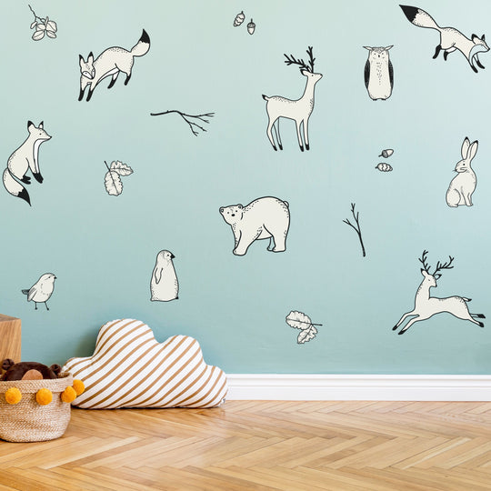 Lovely Winter Animals Wall Decal | Boho Nursery Wall Decal Stickers | REMOVEABLE Wall Decal| Boho Nursery Decor | Nursery Decals Neutral