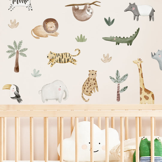 Jungle Safari Animals Wall Decal | Boho Nursery Wall Decal Stickers | REMOVEABLE Wall Decal| Boho Nursery Decor | Nursery Decals Neutral