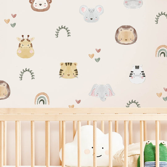 Baby Jungle Safari Animals Wall Decal | Boho Nursery Wall Decal Stickers | REMOVEABLE Wall Decal Boho Nursery Decor | Nursery Decals Neutral