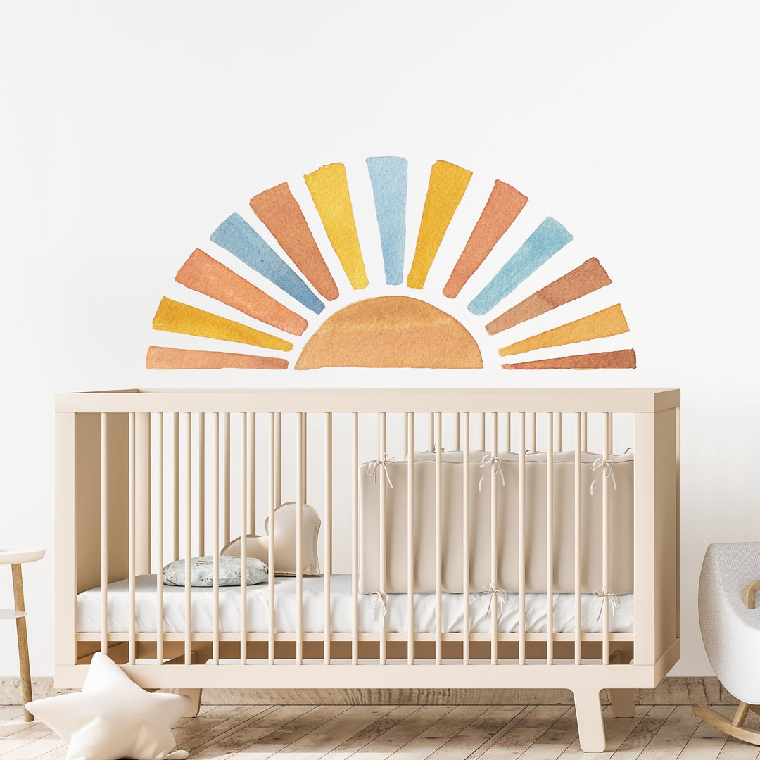 Boho Sun Wall Decals,Large Half Sun Wall Stickers,Sunshine Wall