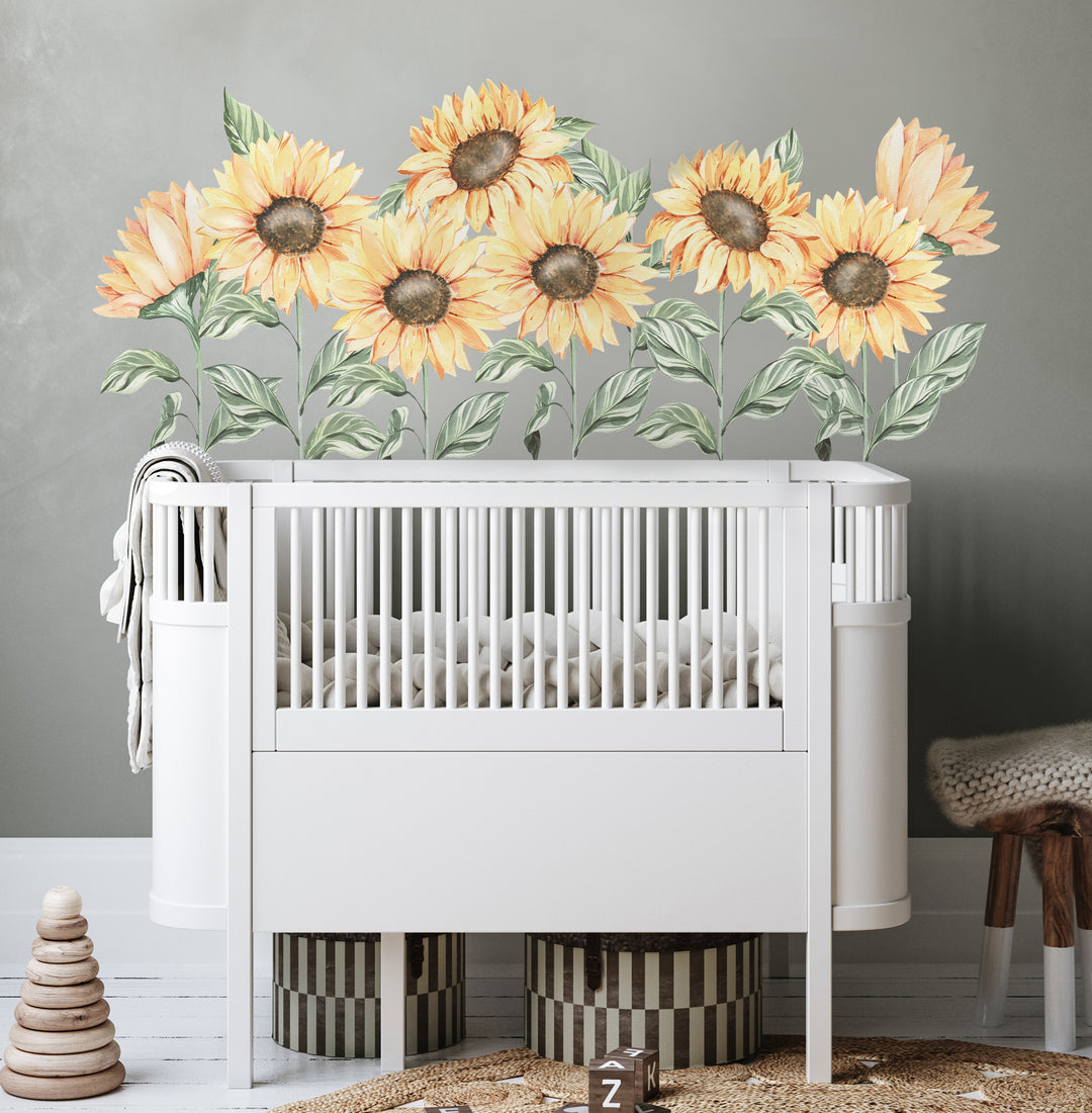 Sunflower Wall Decals Boho Nursery Wall Decor Floral Fabric Removable Sticker Girls Room Decal Kids Room Decor Gift For Her Flower Decal