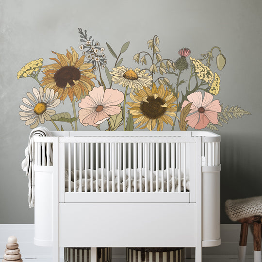 Vintage Floral Wall Decals Boho Nursery Wall Decal Stickers Fabric REMOVEABLE Wall Decal Sticker Boho Nursery Decor Nursery Decals Neutral