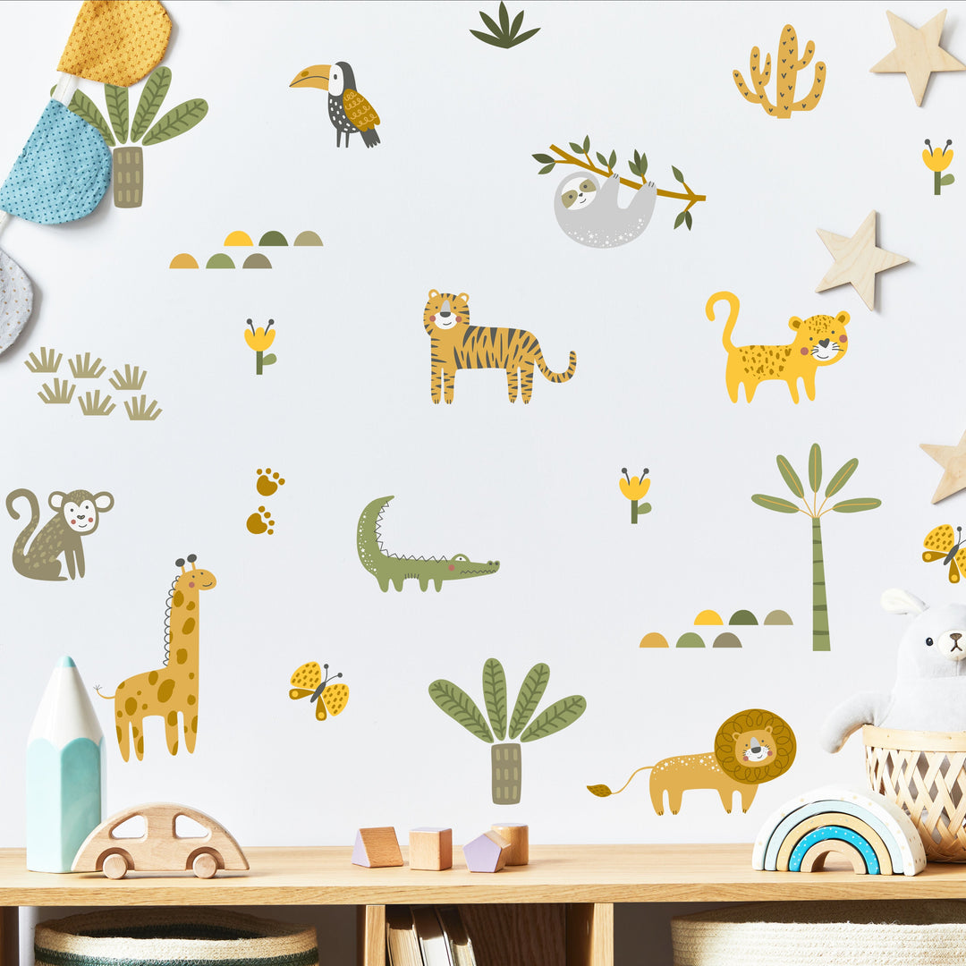 Safari Animals Wall Decal | Boho Nursery Wall Decal Sticker | REMOVEABLE Wall Decal Sticker | Boho Nursery Decor | Nursery Decals Neutral