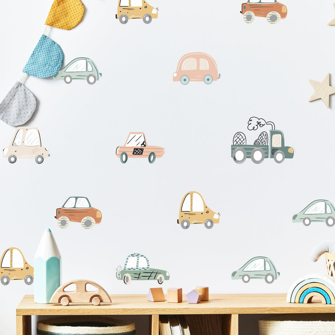 Pencil Cars Wall Decal | Boho Nursery Wall Decal Stickers | REMOVEABLE Wall Decal Sticker | Boho Nursery Decor | Nursery Decals Neutral