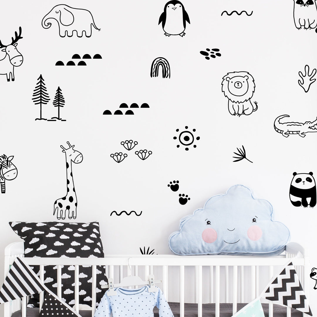 Safari Animals Wall Decal | Boho Nursery Wall Decal Stickers | REMOVEABLE Wall Decal Sticker | Boho Nursery Decor | Nursery Decals Neutral