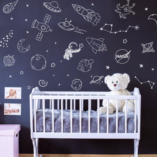 Decor for Boys Room Art Outer Space Star Rockets Planets Stickers Removable Space Wall Decal for Children Bedroom Decoration