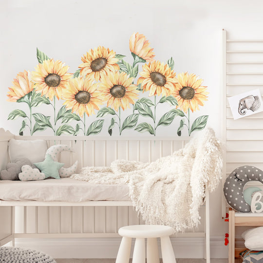 Sunflower Wall Decals Boho Nursery Wall Decor Floral Fabric Removable Sticker Girls Room Decal Kids Room Decor Gift For Her Flower Decal