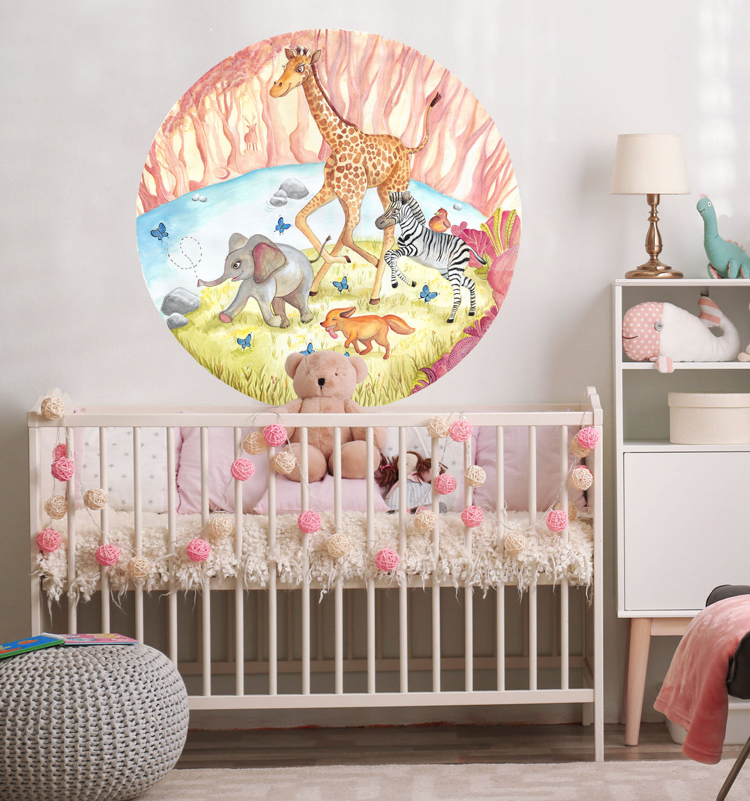 Watercolor Dreamy Forest Nursery Round Wallpaper - Follow your butterflies!