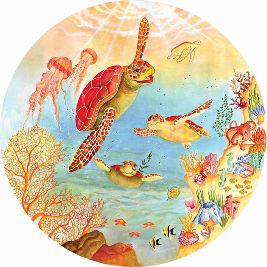 Watercolor Under The Sea Nursery Round Wallpaper - Come And Swim With Us!