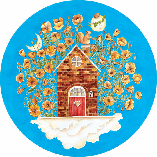 Watercolor A Magical House In The Sky Nursery Round Wallpaper!