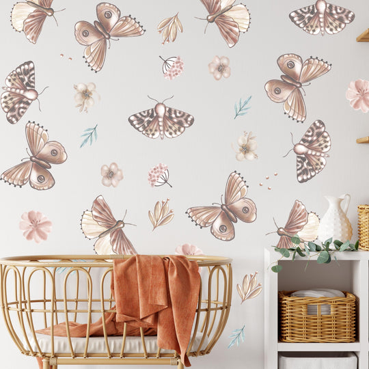 Butterfly Wall Decal Boho Nursery Wall Decal Stickers Fabric REMOVABLE Wall Decal Sticker Boho Nursery Decor Nursery Decals Neutral